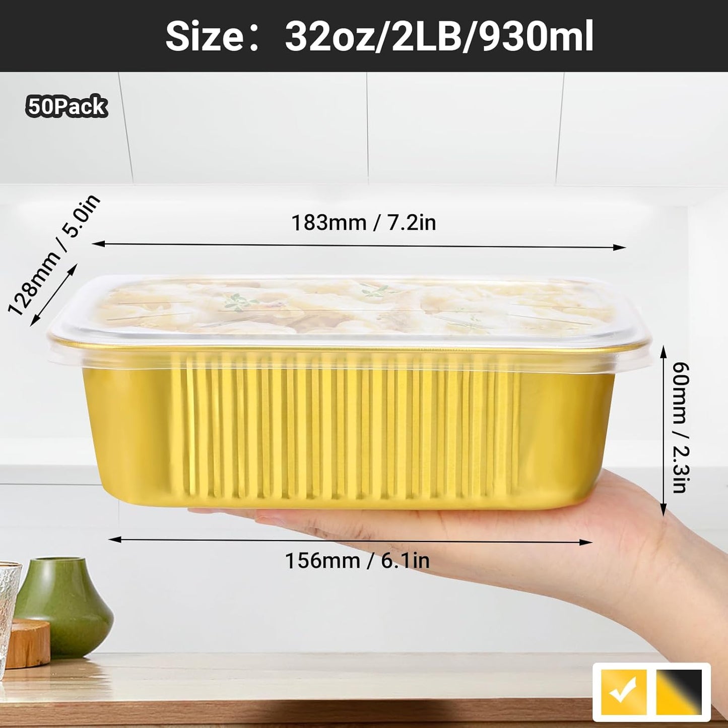 EUSOAR Aluminum Pans with Lids, 50pack 32oz Small Disposable Foil Loaf Cake Food Storage Pans, Catering Party Meal Prep Freezer Drip Pans for Microwave Oven Safe Cooking,Baking,Heating,Takeout