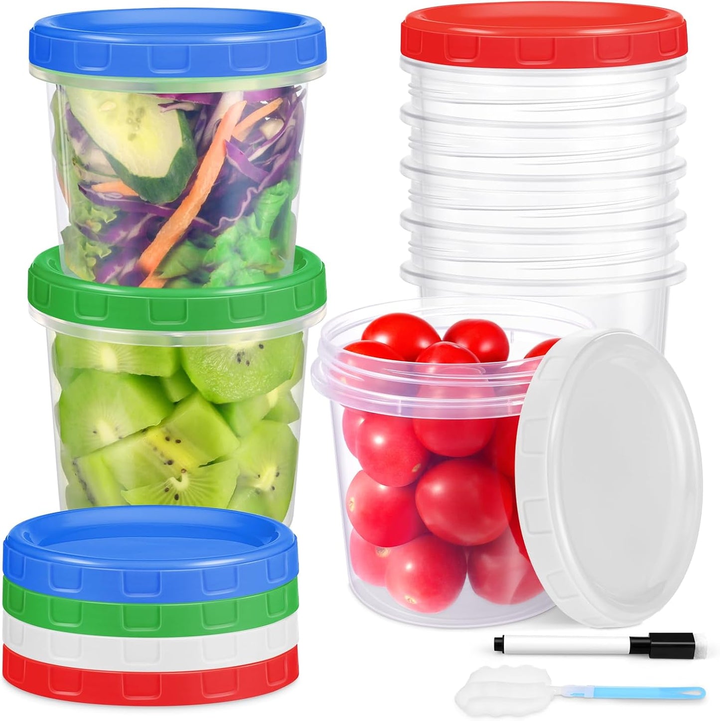 Freezer Storage Containers, 16 Pack 10 oz Plastic Food Storage Containers with Twist Top Lids, Meal Prep Containers for Soup Snack Fruit, BPA Free, Leakproof, Microwave & Dishwasher Safe