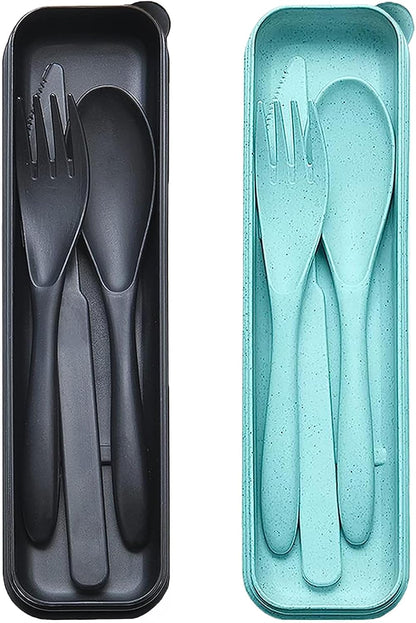 Reusable Travel Utensils with Case, Wheat Straw Portable Plastic Fork Spoons Knife Tableware, Eco-Friendly BPA Free Camping Cutlery for Lunch Box Accessories Work Picnic or Daily Use (Purple)