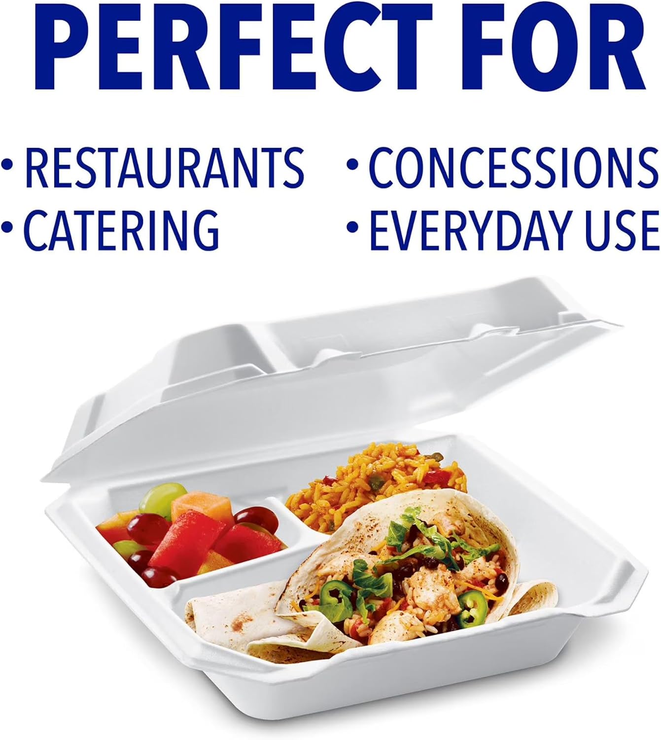 maker explorador Supreme Foam Hinged Lid Containers — 3-Compartment Disposable Foam Takeout Boxes, 60 -Pack, Leak-Resistant & Soak-Proof, Ideal for Meals, Takeout, Catering & Leftovers