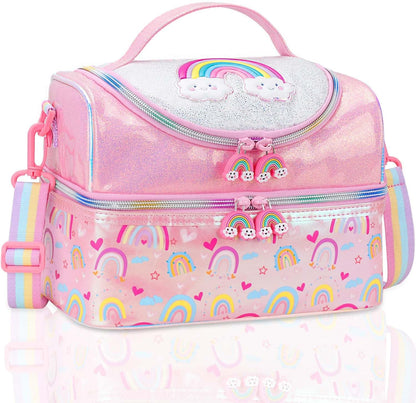 RHCPFOVR Kids Lunch Bag - Double - Decker Cooler Insulated Lunch Box for Boys Girls,Washable Lunch Bag with Strap and Reusable Toddler Lunchbox for School and Daycare