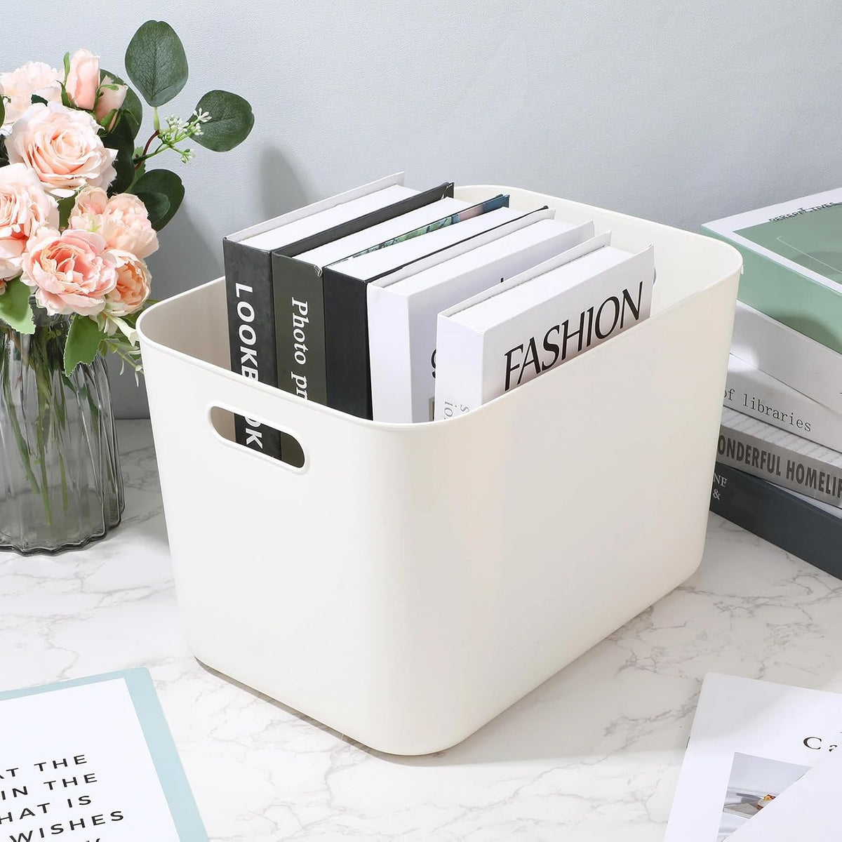 Zopeal Plastic Storage Bins 10 Pcs White Pantry Organizer Bins Small Baskets Storage Containers for Home Kitchen (10 x 7 x 6 Inch)