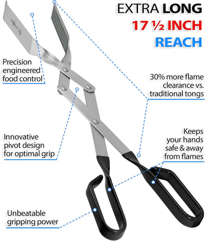 Steak Grill Tongs - 17 inch Red. Professional outdoor grilling utensil. Long reach Barbeque Grilling Tongs. Ideal for steak, fish, burger, and sausage
