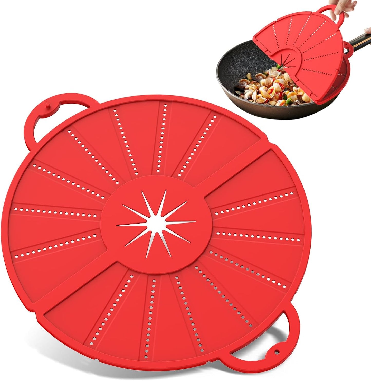 Silicone Splatter Screen for Frying Pan, Foldable Splash Guard, Multi-Use Grease Splatter Guard,Heat-Resistant Trivet Mat, 12" Non-Stick Oil Splatter Guard, Dishwasher Safe, BPA Free-red
