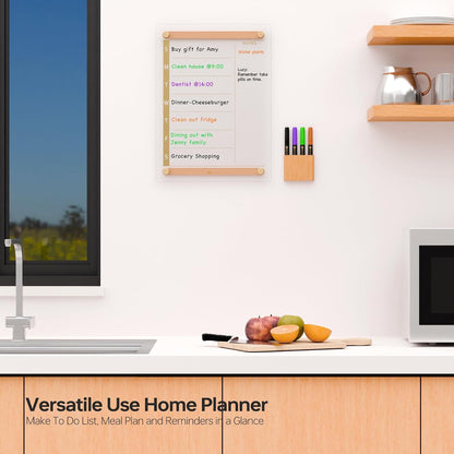Clear Glass Weekly Dry Erase Calendar & Menu Non-Magnetic Whiteboard for Wall, Meal Plan & Grocery List White Board for Kitchen, 15x11, 7 Days Home Planner, 4 Wet Erase Markers Included, Yeoux