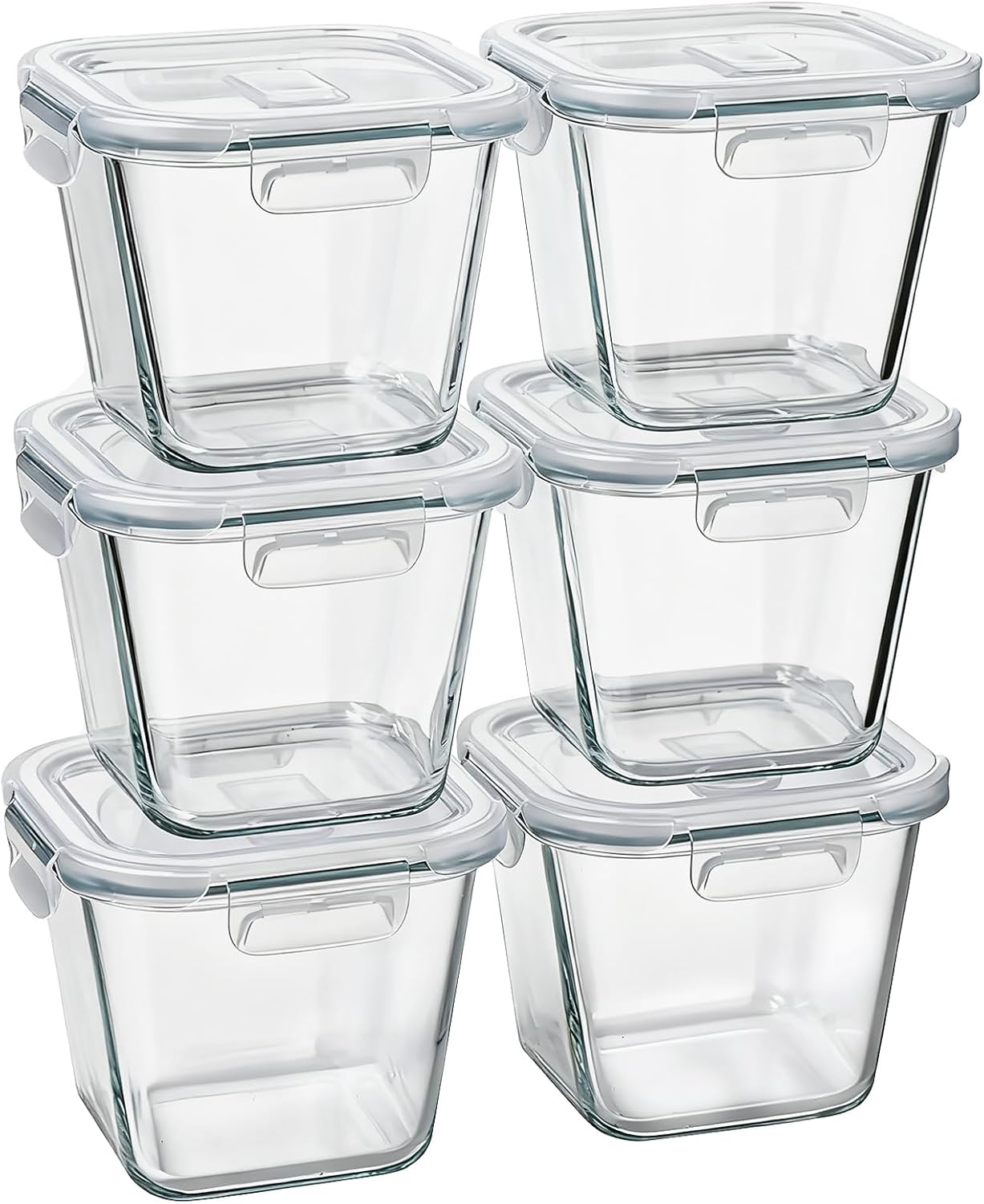 Glass Soup Containers with Lids 32oz - Borosilicate Glass Storage Containers 4 Cup, Freezer to Microwave Safe, Airtight Leak Proof, Square Meal Prep Containers for Lunch Travel- 6 Pack