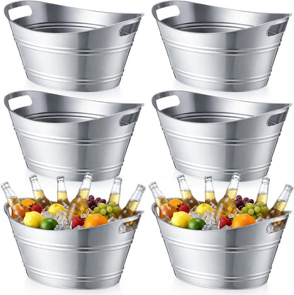 meekoo 6 Pcs Plastic Ice Buckets Bulk with Handles 4.5L Oval Storage Tub Large Capacity Ice Drink Bucket for Party Bar Wine Beer Champagne Beverage Bottle Cooler (4.5 L,Orange)