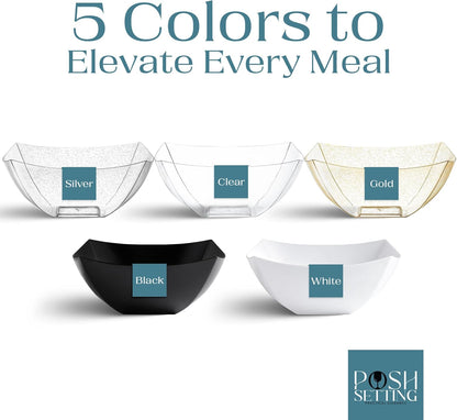 Posh Setting - White Plastic Square Serving Bowls for Party (16oz - 4 Pack), Disposable & Candy Containers for Party Table & Buffet