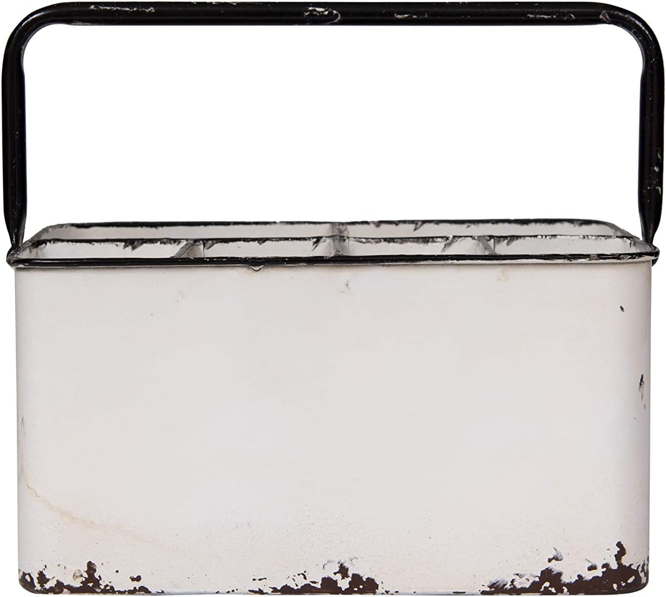Creative Co-Op Farmhouse Metal Storage Caddy with 6 Compartments and Handle, Distressed Blue and White
