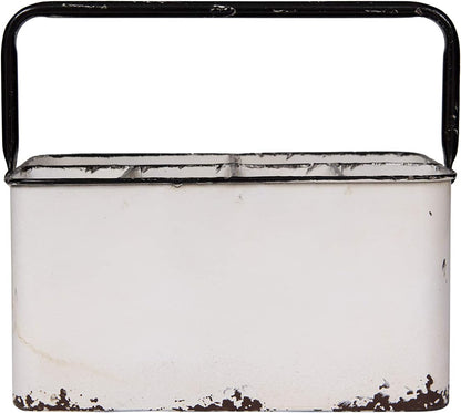 Creative Co-Op Farmhouse Metal Storage Caddy with 6 Compartments and Handle, Distressed Blue and White