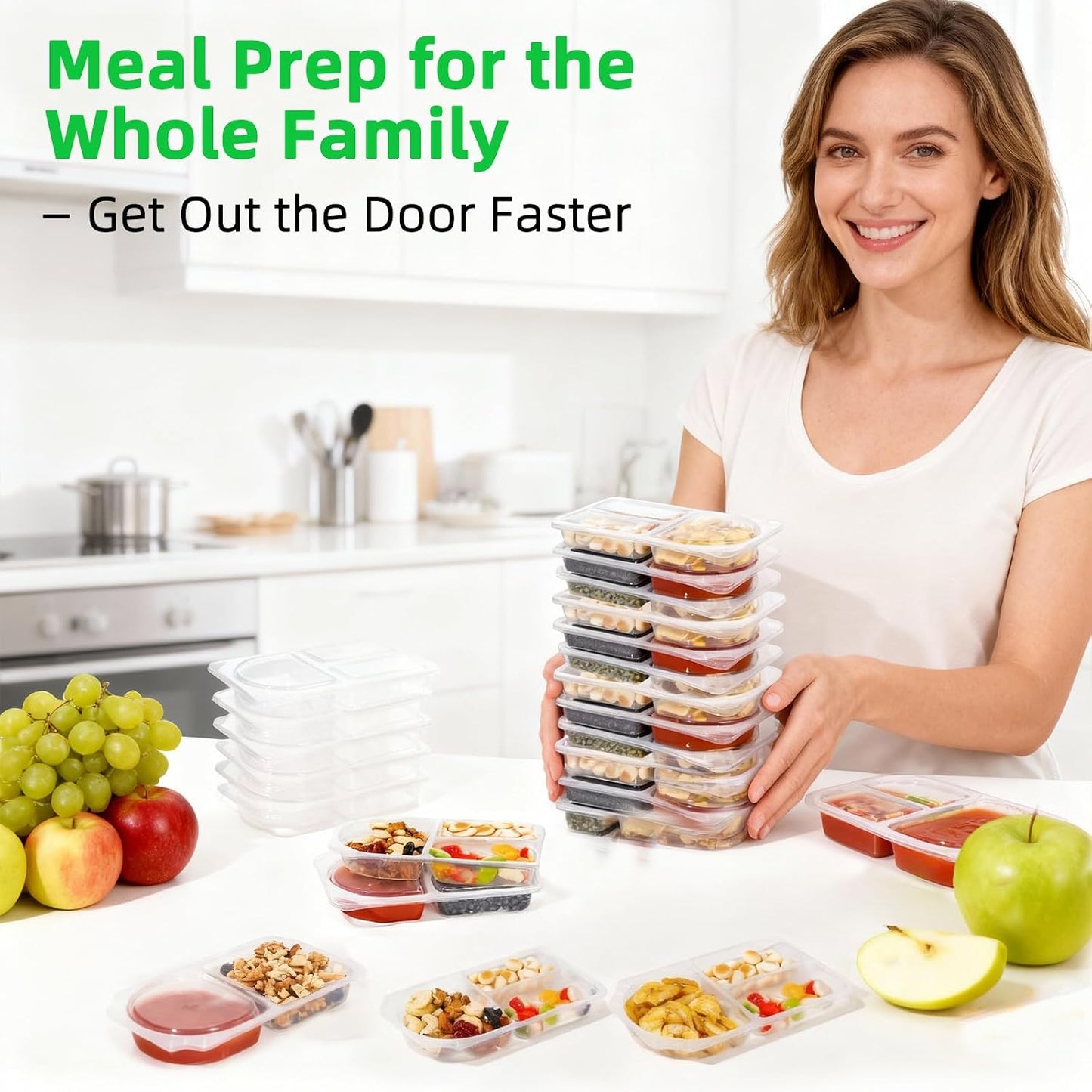 10 Sets 9oz Reusable Snack Containers with Lids – 3 Compartment Snack Pack Containers,Plastic Container for Sauce Snack –Snacks Meal Prep Travel