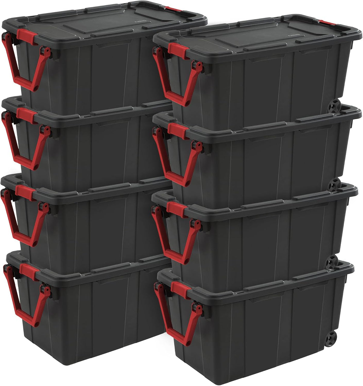 Sterilite Heavy Duty 40 Gallon Wheeled Industrial Storage Tote, 4-Pack, Black