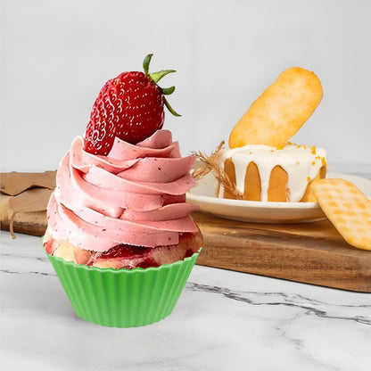 12 PCS Multicolored Silicone Cupcake Baking Cups, Reusable Muffin Liners Easy Clean Non-Stick Cupcakes for Party, Gift (Round)