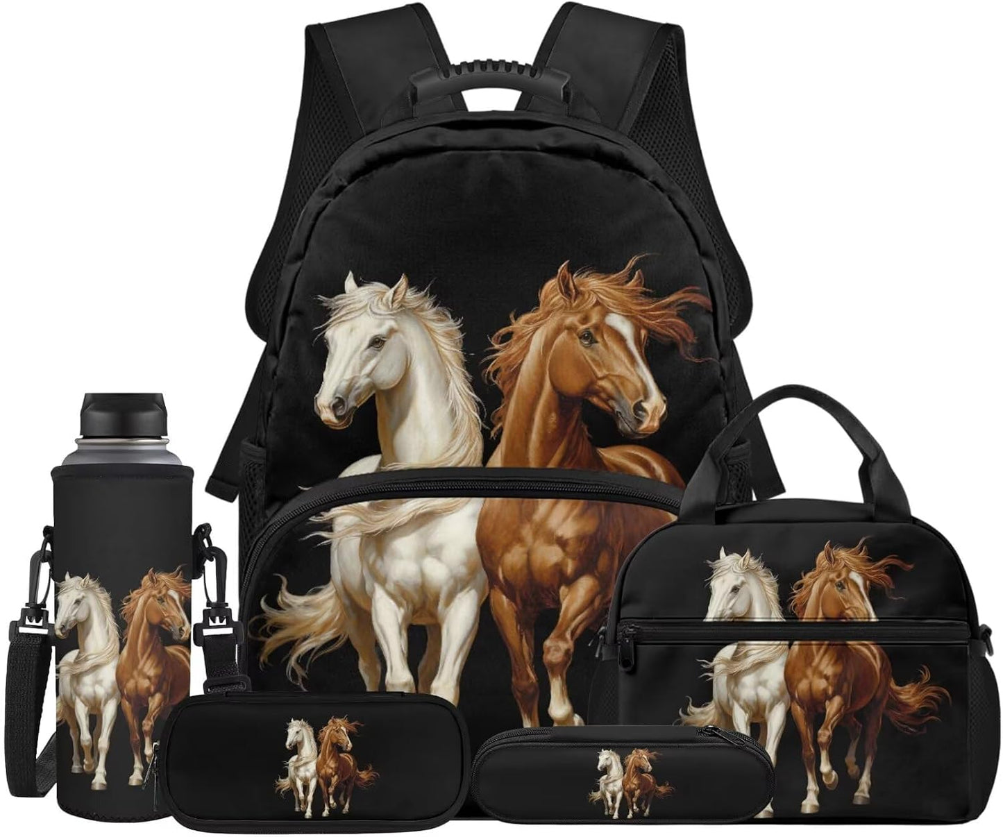 Highland Cow Backpack with Lunch Box Set for Kids Sunflower School Backpack for Girls Boys Back to School Bag Student Travel Backpacks Reusable Utensils Pen Case Water Bottle Bag 5PCS
