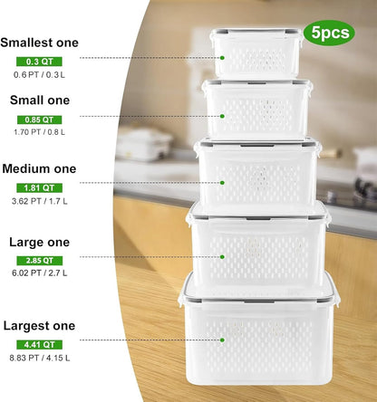 Freshmage Fruit Storage Containers for Fridge with Removable Colander