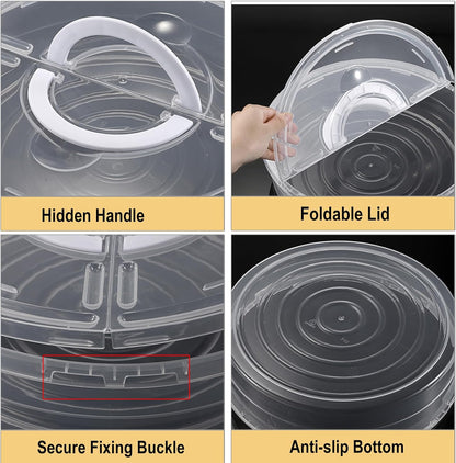 BTSKY Clear Plastic Pizza Container with Lid and Handle 12 Inch Round Pie Carrier with Lid Portable Pizza Keeper Reusable Food Storage Container for Cheese, Desserts, Holds up to 11 Inch Pie