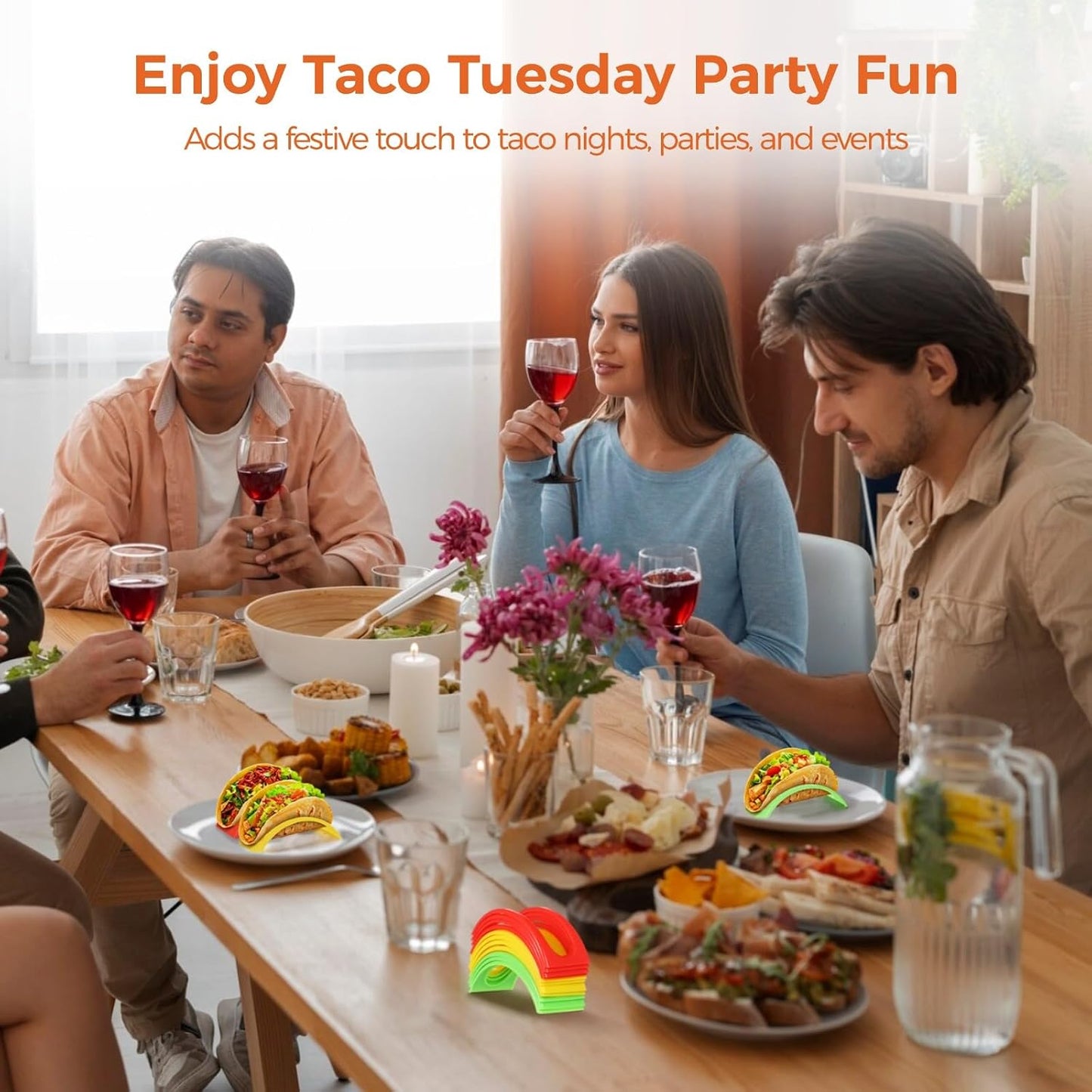 120 Pack Individual Taco Holders Stands, Colorful Taco Holders, Plastic Taco Rack, Dishwasher Safe, Bulk Stackable Taco Stands for Family Gatherings, Parties, Large Events, Restaurants