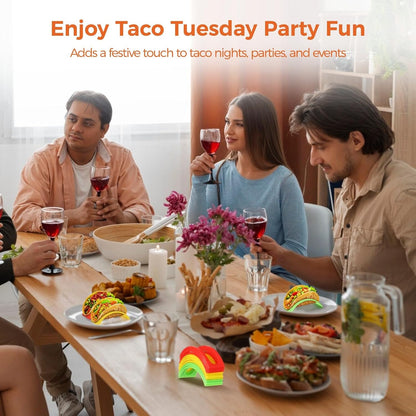 120 Pack Individual Taco Holders Stands, Colorful Taco Holders, Plastic Taco Rack, Dishwasher Safe, Bulk Stackable Taco Stands for Family Gatherings, Parties, Large Events, Restaurants