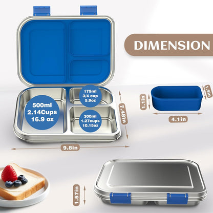 BABHAMNESS Stainless Steel Bento Box Kids, 3 Compartments Leak Proof Metal Bento Lunch Box, 304 Stainless Steel Bento Lunch Containers for School and Office,Dishwasher Safe, BPA-Free-Pink