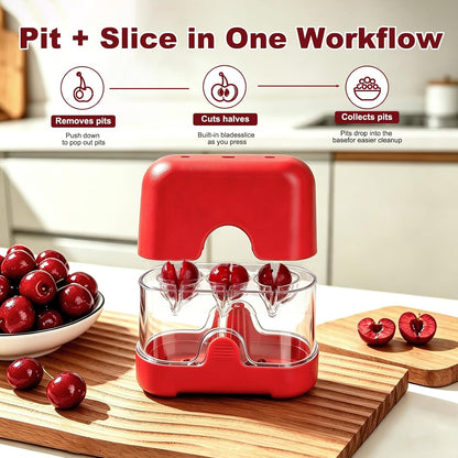 Cherry Pitter and Slicer, 3-Cherry Pit Remover Tool, Red