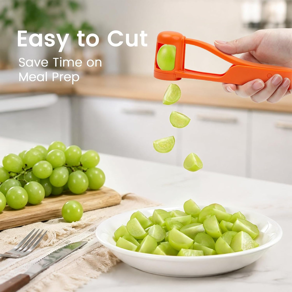 WhiteRhino Grape Cutter Grape Slicer for Toddlers,Grape Cherry Tomato Strawberry Cutter Quarter Slicer tool For Vegetable Fruit Salad Cake Decoration,Stainless Steel kitchen Gadget Fruit cutter(Bule)