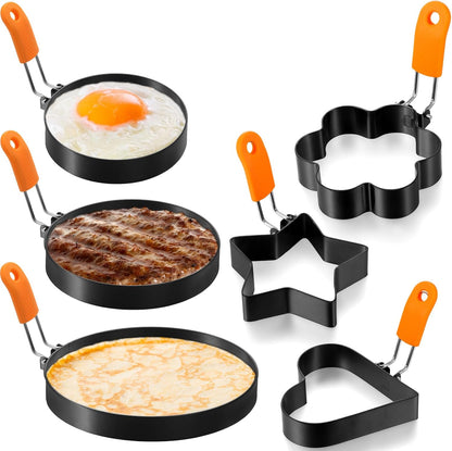 Patelai 6 Pcs Egg Rings Griddle Pancake Molds, Round Style, 4, 6, 8 Inch