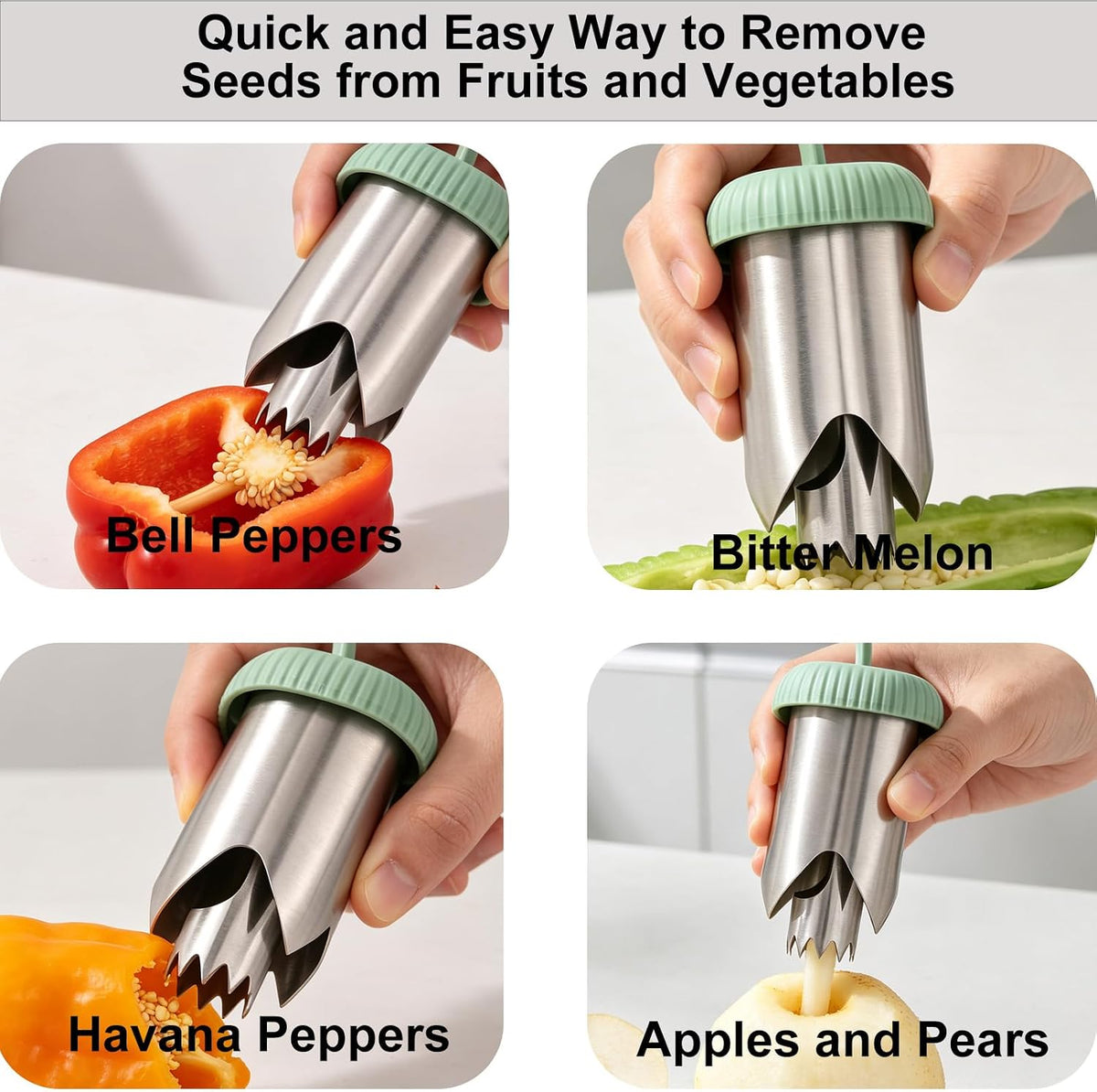 NQEUEPN 2-in-1 Pepper Corer Seed Remover Tool (Green)