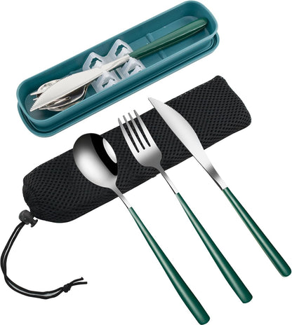 VANRA 4-Piece Portable Travel Utensils Set with Case 18/8 Stainless Steel Flatware Set Reusable Cutlery Set with Fork Spoon Knife Chopstick for Lunch Travel Camping School Work Picnic (Pink)