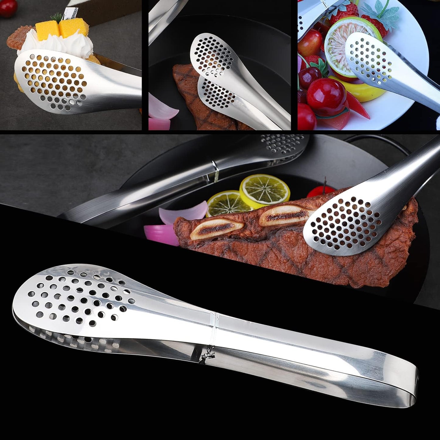 MSY BIGSUNNY Chef Kitchen Tongs Stainless Steel Food Serving Tongs Set Buffet tongs (silver 7" 9" & 11", 3 pack)