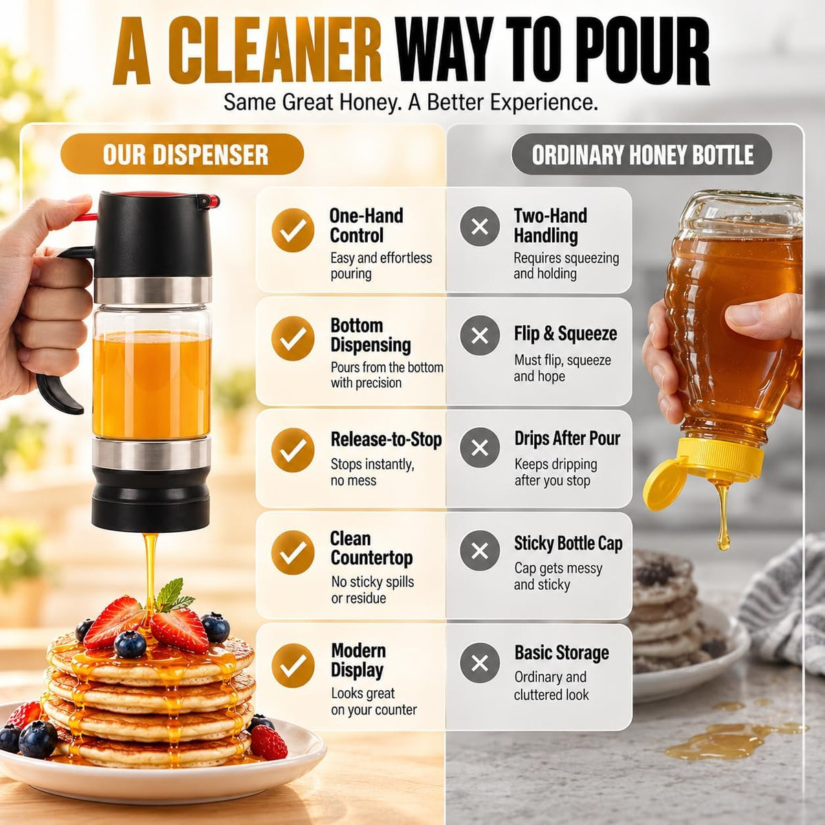 Honey Dispenser 9.8 Oz No Drip with Base 2026 Upgrade, Glass Honey Jar pot with Handle, Syrup Dispenser for Coffee or Tea, Mess Free Honey Dispenser for Honey and Syrup, Honey Container