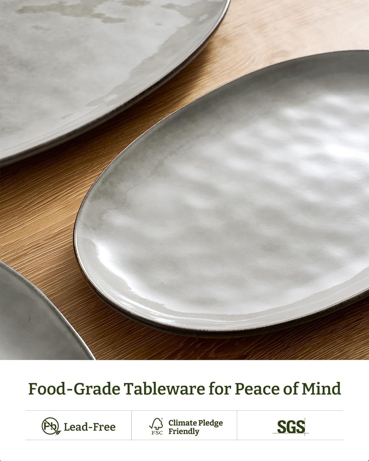 famiware Serving Platter, Oval 15.59/14.3/12.9inch Serving Dishes for Entertaining, Serving Bowls, Microwave Safe, Stoneware Serving Trays for Party, Food, Turkey, Cheese, Ocean Series, Vanilla White
