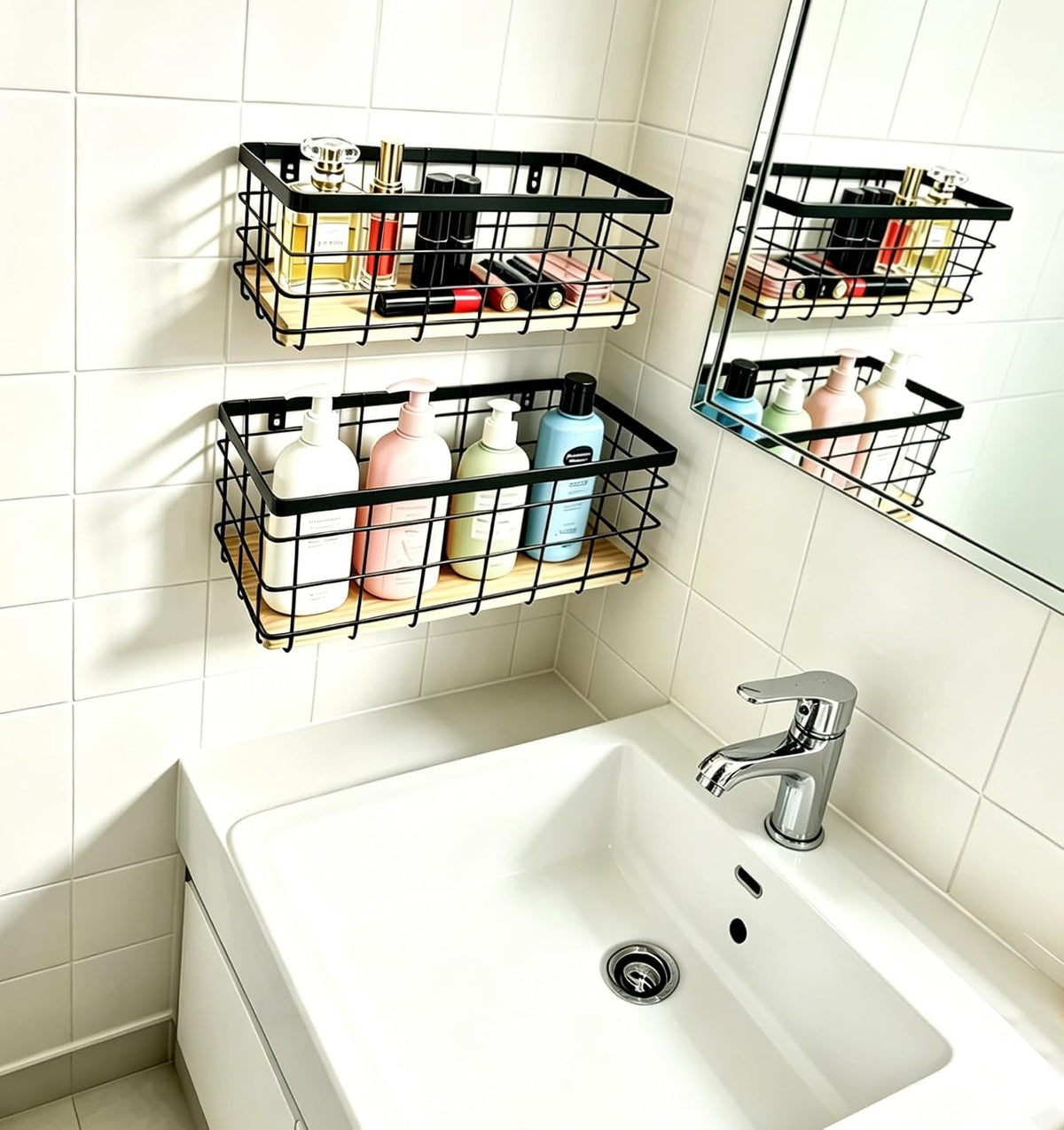 ShabbyDecor Metal Wire Basket with Handles Storage Organizer Stackable Organizing bin for Cabinet Shelf Countertop Under Sink Pantry for Kitchen,Bathroom,Laundry Closet, 1 Pack