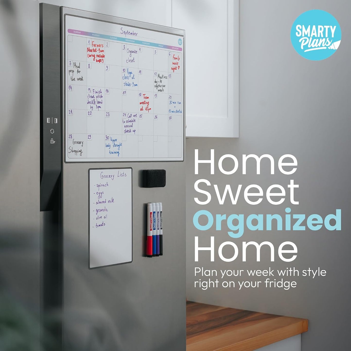 Dry Erase Weekly Extra Thick Magnetic Calendar for Refrigerator: 17x13 Two Week Planner and 6x9 White Board, 4 Fine Tip Markers and Eraser. Stain Resistant. Shipped Flat. (Weekly Planner)