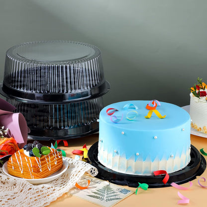 Thenshop 30 Pcs 11 Inch Plastic Disposable Round Cake Containers with Dome Lids and Black Cakes Boards Clear Cakes Boxes for Food Transport Mother's Day Wedding Birthday Party