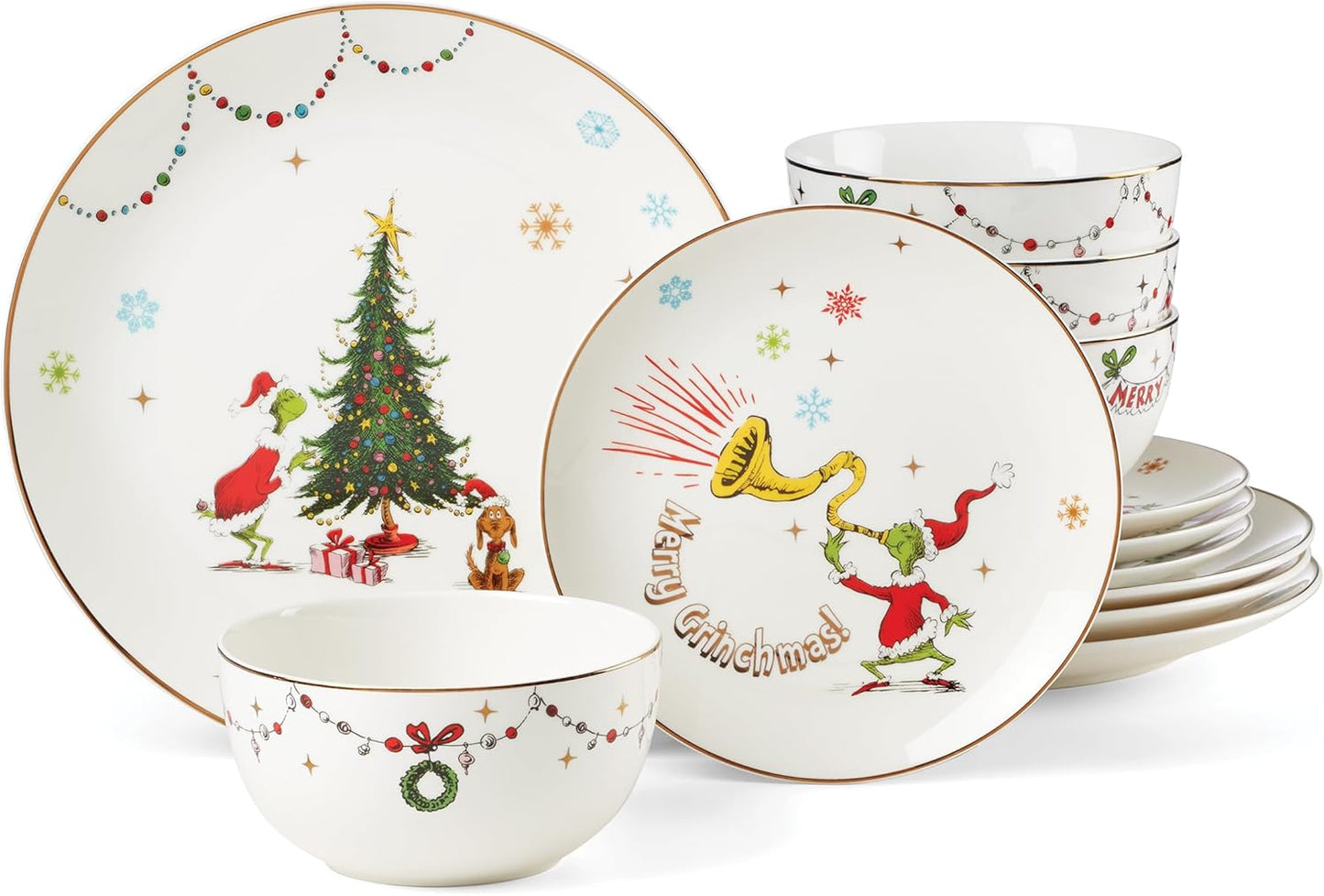 Lenox 898096 Merry Grinchmas Chip & Dip Bowl, Christmas Dishes, Festive Holiday Serveware