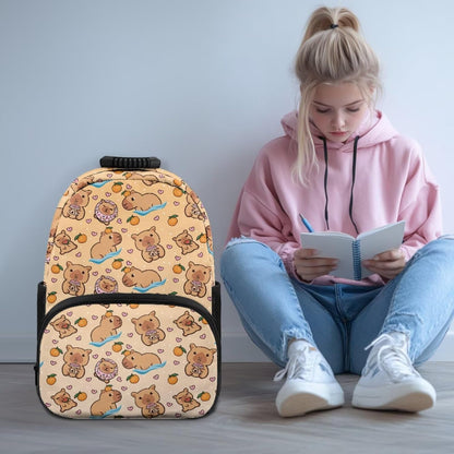 Cute Capybara Pizza Backpack for Girls, 5 Pcs Boys School Bag Set for Kids, 17 Inch Backpacks Lunch Pencil Box Reusable Utensils Case Set for Middle Elementary School, 3rd Grade Backpack
