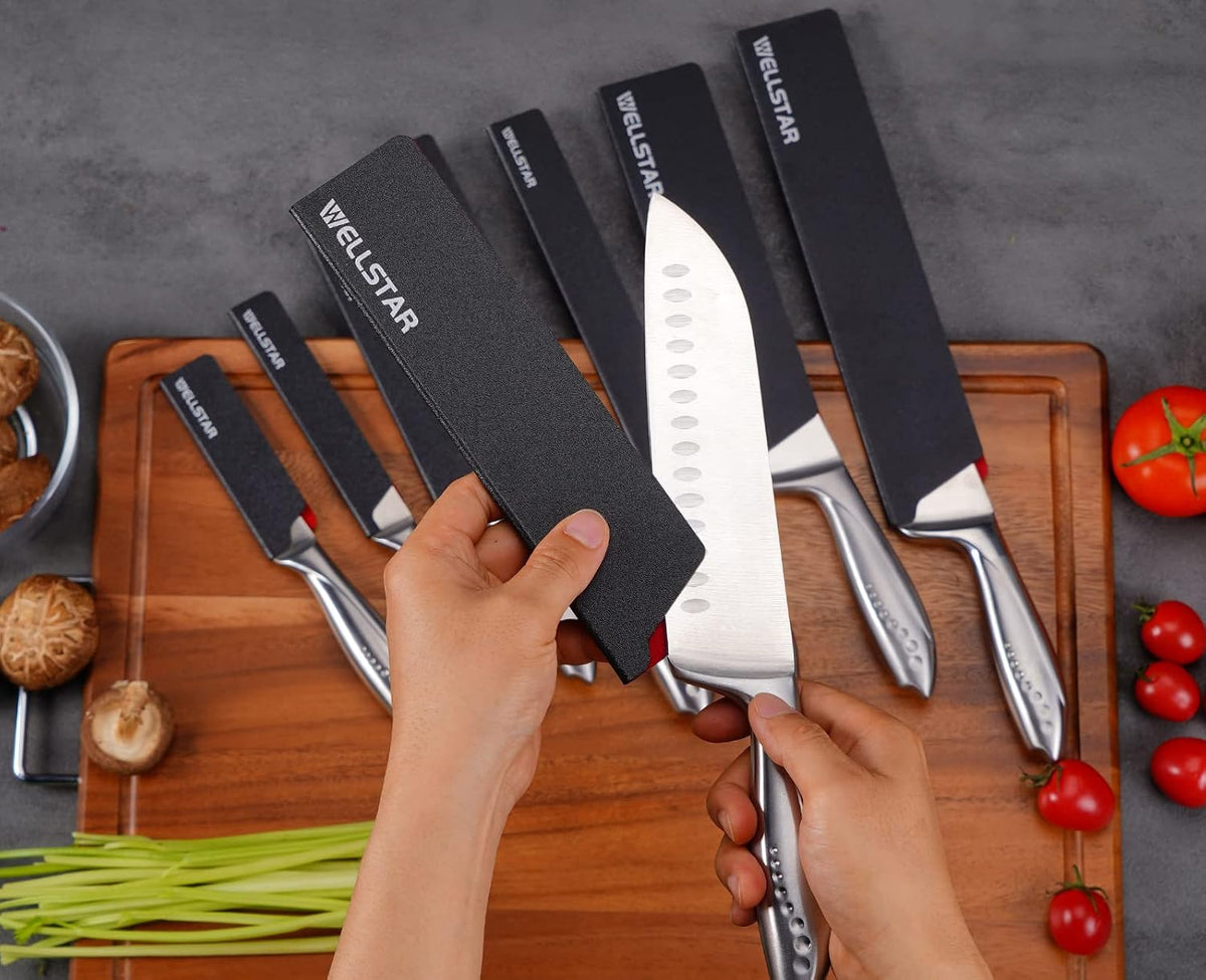 WELLSTAR Knife Edge Guards 8 Inch, Universal Blade Covers, BPA Free ABS Protective Blade Sheaths, Non-Scratch Felt Lining Kitchen Knives Covers (Knives not included)