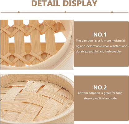 Mini Bamboo Steamer Basket with Cover and Handle 3.5 Inch Round Dim Sum Steamer for Dumplings Buns Home Kitchen Cooking