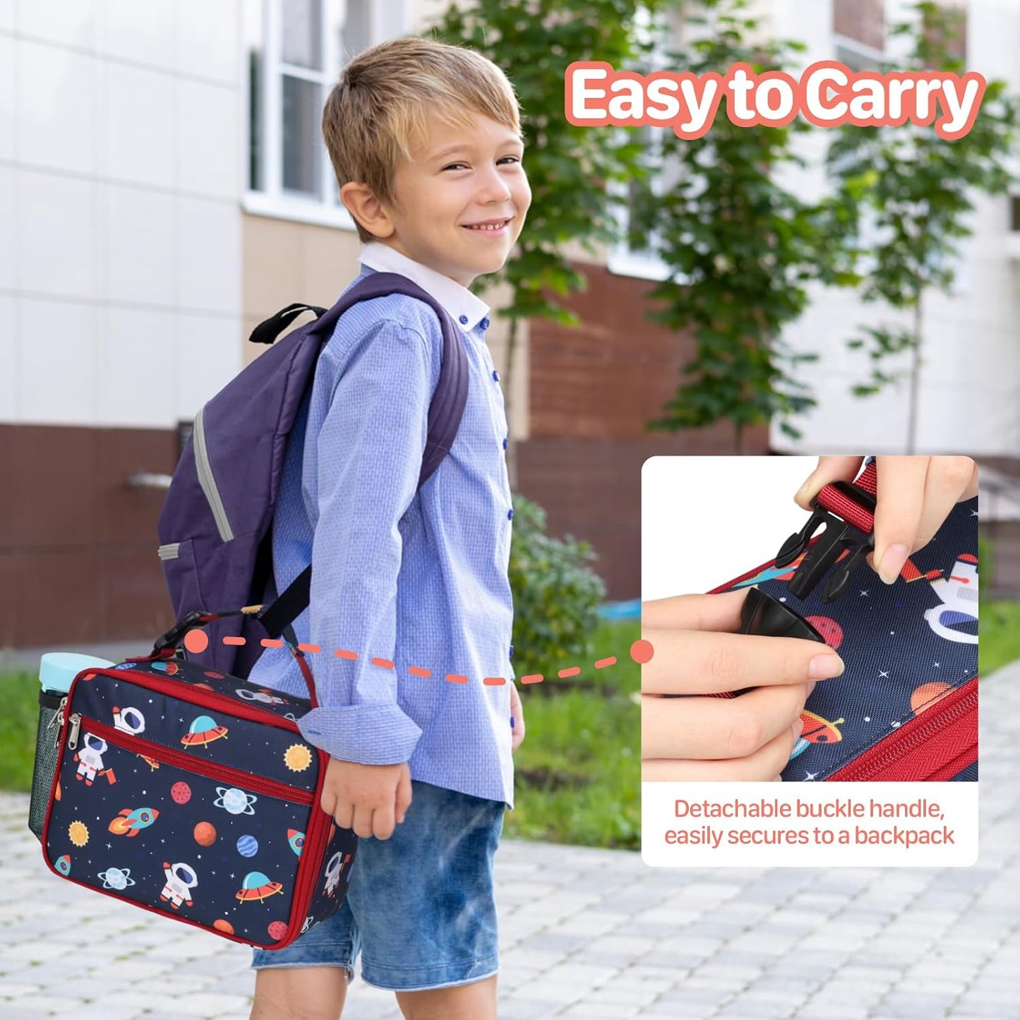 Kids Lunch Bag Boys - Insulated Kids Lunch Box Reusable Lunchbox with Water Bottle Holder Toddler Lunch Tote Bag for School Daycare, Black Dino Fossil