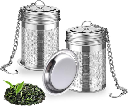 2 Pack Stainless Steel Tea Infusers, Extra Fine Mesh Strainers with Drip Trays, Brew Loose Tea