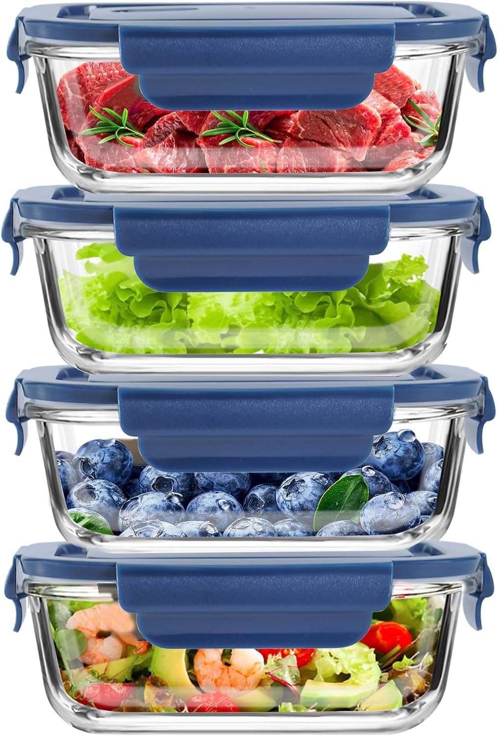 FEOOWV 4Pack 13oz/0.37L Glass Meal Prep Containers with Lids, Glass Storage Containers with Lids, BPA-Free, Pantry Organizers and Storage, Freezer to Oven Safe (Pink)