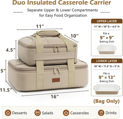 2-Piece Insulated Casserole Carrier Set, Fits 9" x 13" Baking Dish, Food Transport Carrier for Hot & Cold Dishes, Reusable Potluck Tote for Thanksgiving, Holiday Parties, Family Gatherings & Travel