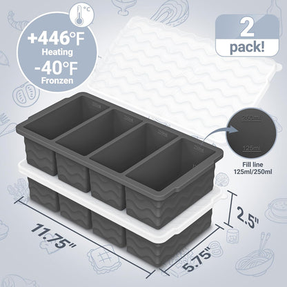 Doasuwish Silicone Freezer Molds for Soup with Lid – 1-Cup Soup Container Style Ice Cube Trays for Freezer, Meal Prep & Food Storage, Freeze 250mL/125mL Portions – 2 Pack