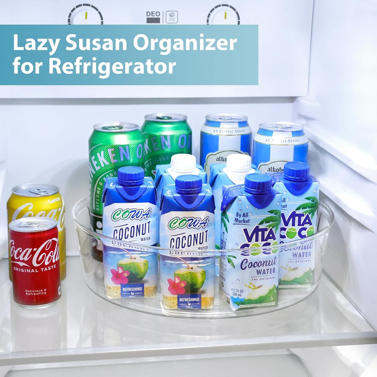 GUZON 4 Pack Lazy Susan Organizer for Cabinet, Upgraded 11.5" Clear Turntable Organizer with Handles and Raised Edge, Lazy Susan for Table Top, Pantry Organizers and Storage for Kitchen, Refrigerator