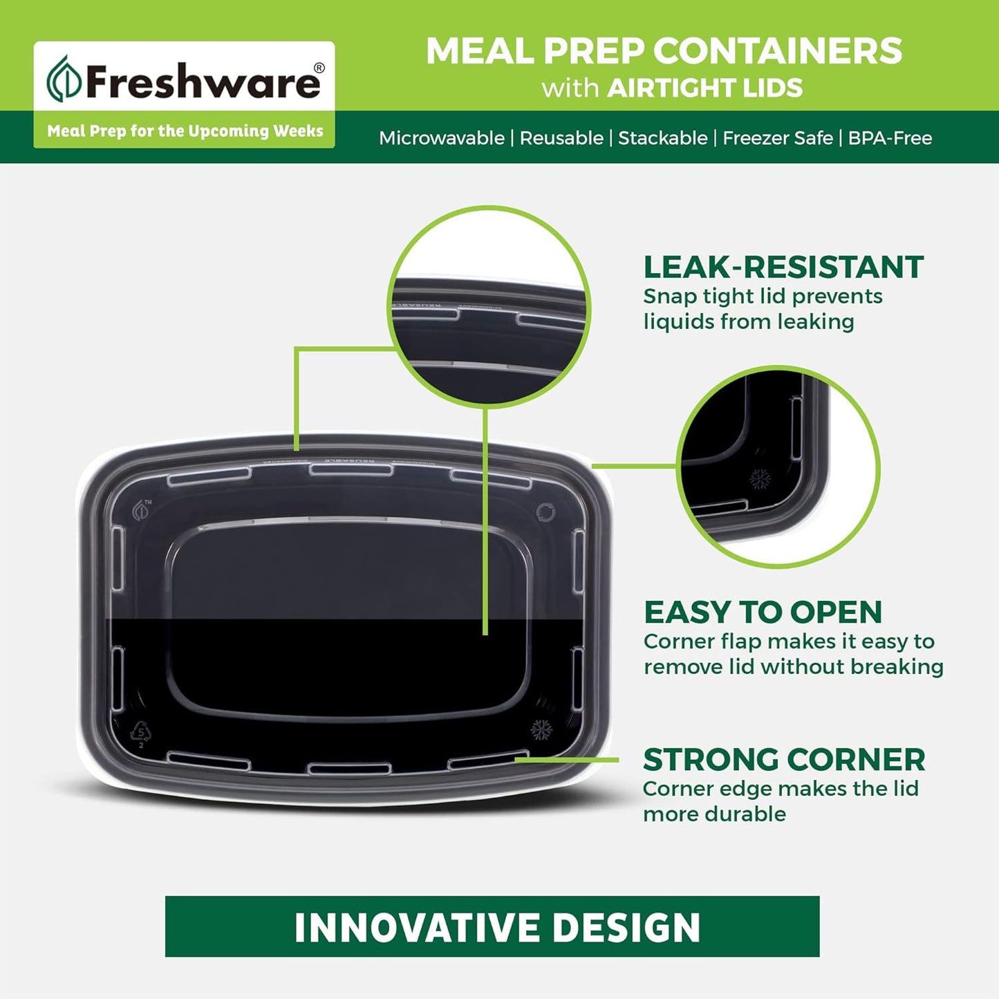 Freshware Meal Prep Containers 1 Compartment Food Storage Containers with Lids, Bento Box, BPA Free, Stackable, Microwave/Dishwasher/Freezer Safe (28 oz), 50 Count (Pack of 1)