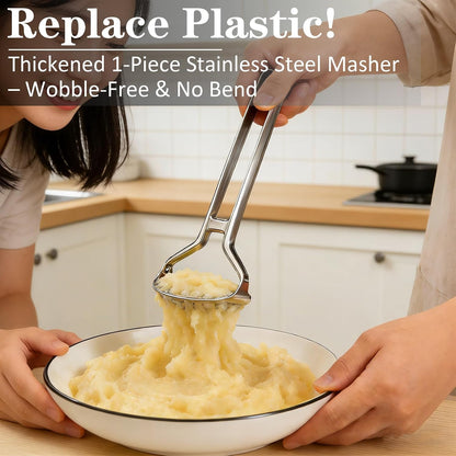 Heavy Duty One-Piece Potato Masher - Solid Stainless Steel, No Seams Never Breaks - Effortless Mashing for Potatoes, Beans, Avocados - Dishwasher Safe & Rustproof, 11-Inch Kitchen Heirloom