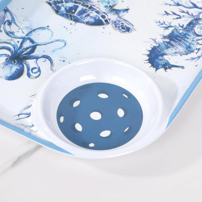 UPware Flamingo Melamine Chip and Dip Snack Tray, Tropical Floral Pickleball Paddle Shape Platter for Chips, Salsa, Fruits, and Appetizers, 15.75 x 8 Inch