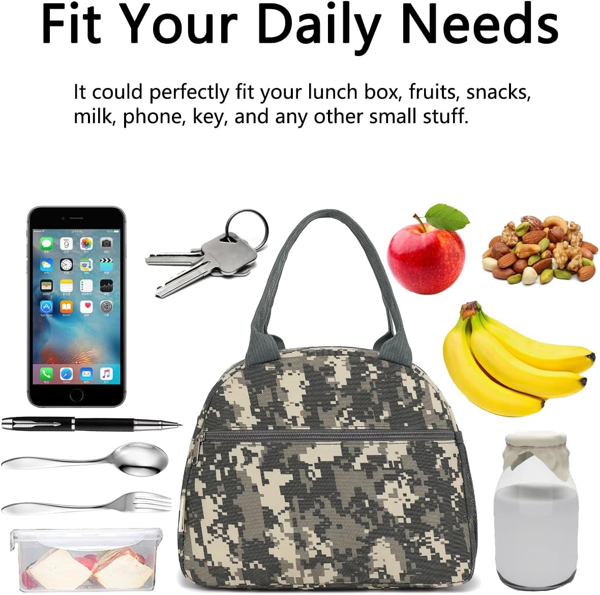 GYEUKHAM Lunch Bag Women, Lunch Box for Adult Men Kids Girls, Small Cute Lunchbox Tote Large Capacity Insulated Lunch Container Cooler for Work School Picnic Travel, Black White Stripes