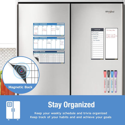 Magnetic White Board for Fridge - Dry Erase Meal Planner for Refrigerator - Weekly Menu Board, Grocery List, Memo Pad, Fridge and Freezer Inventory List - Kitchen Whiteboard with 4 Markers - 4" x 10"