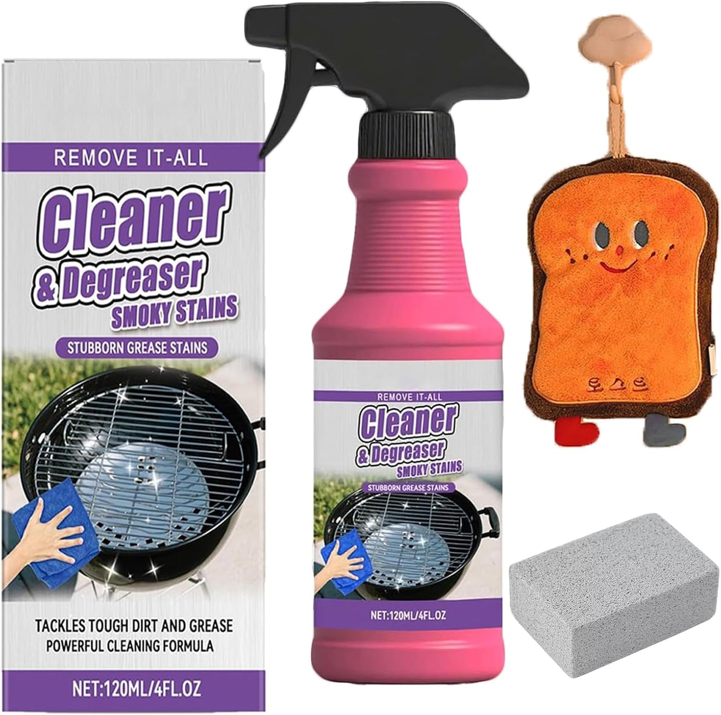 Fast-Acting Heavy-Duty Grill Degreaser Spray, BBQ Cleaner for Gas, Charcoal & Smoker Grates, Leak-Proof 4 Fl Oz Travel Size (3pc)